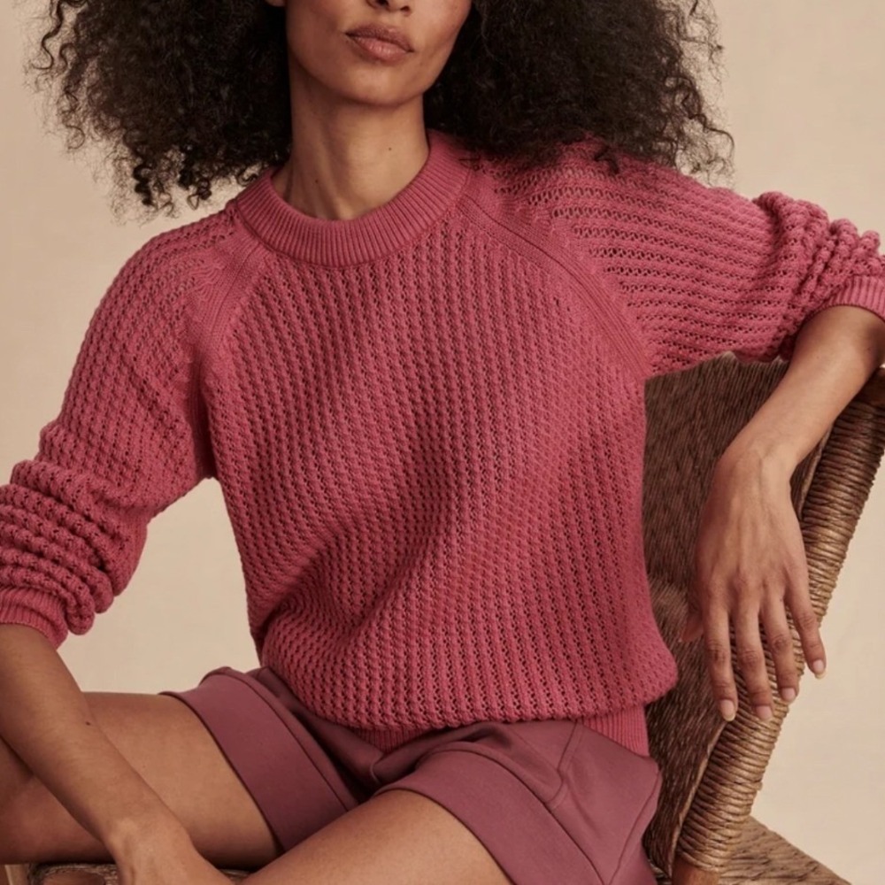 Varley Clay Knit Sweat Pink Rose Cotton Crew Neck Chunky Sweater Medium Cottage